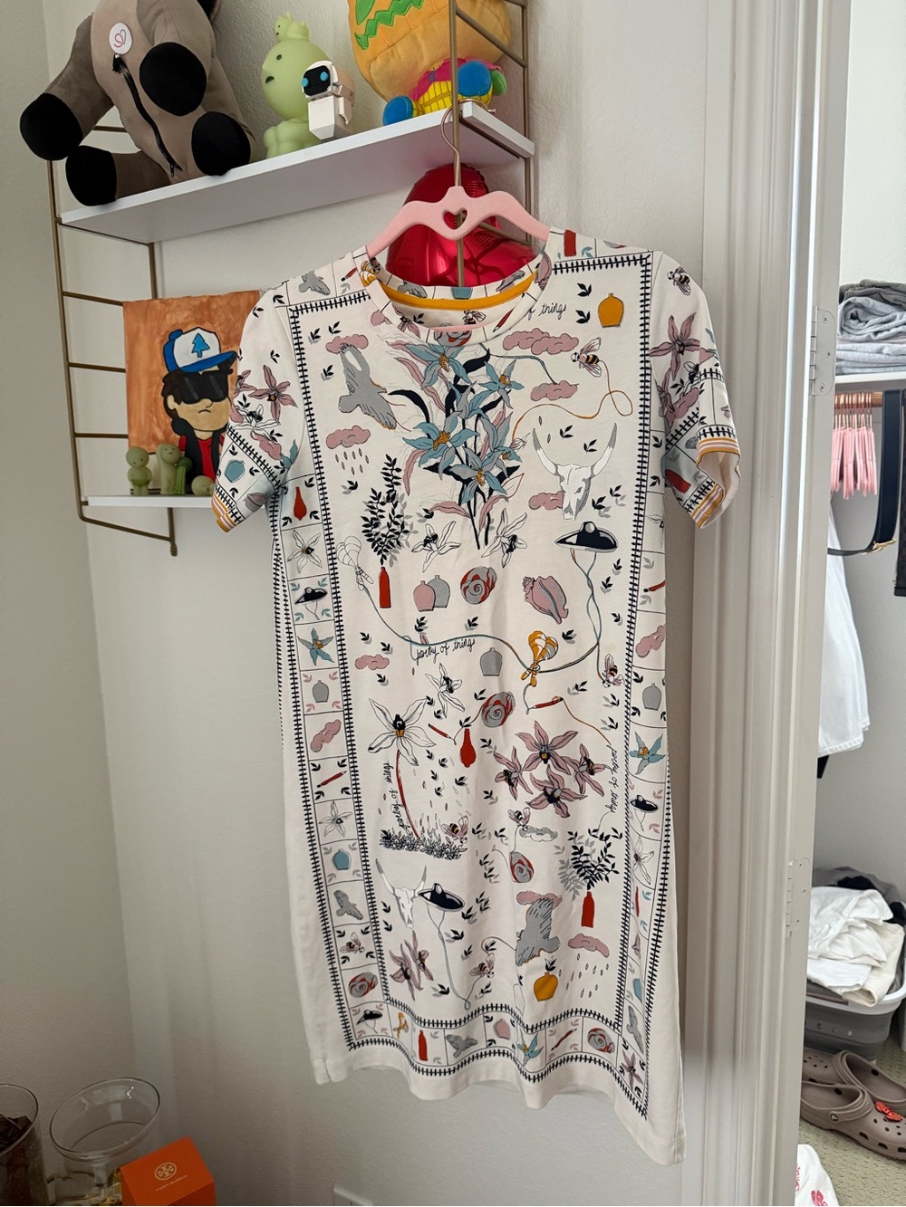 Tory Burch Cream Mini Dress with Multicolor Botanical Print